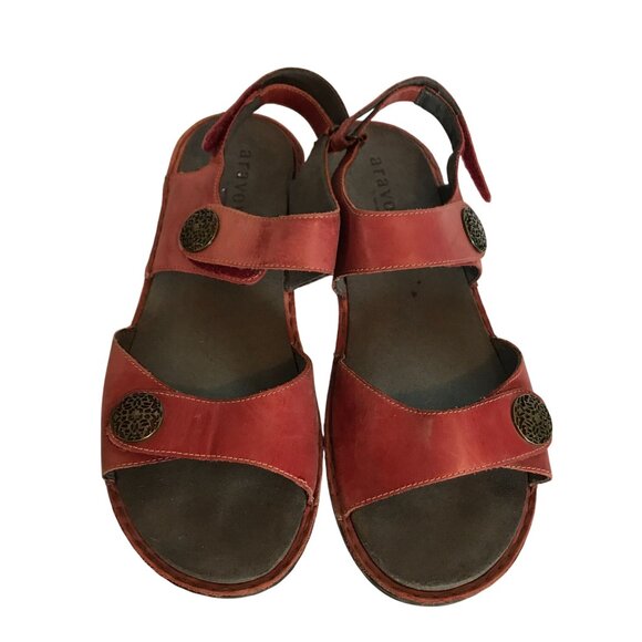 Aravon Womens Adjustable Red Leather Sandals Size 12AA - Picture 5 of 8